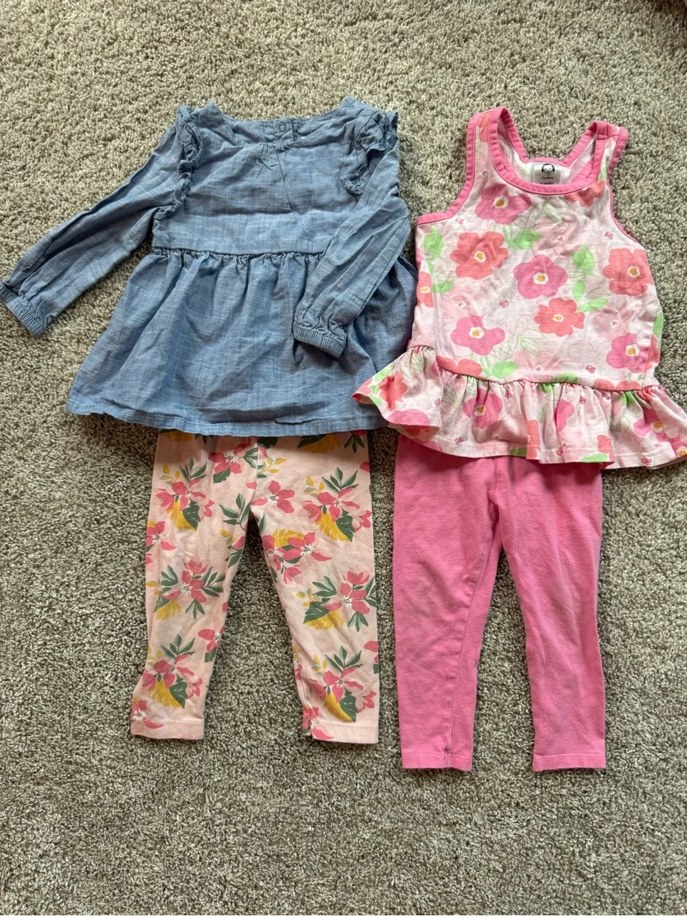 Baby Girl 18 Month Clothing bundle Pink Floral & Chambray Toddler Outfit Set